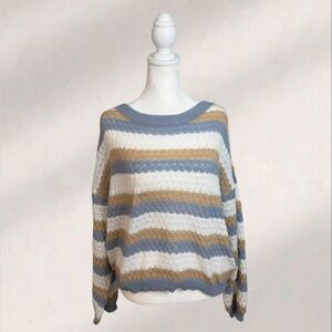 Elegant Striped Women's Sweater - Blue, Tan, and White
